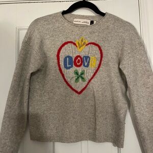 Anthropologie Cashmere Gray Sweater with Colorful Love Heart Design